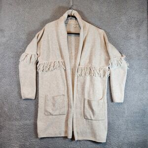 Kate & Sam Cardigan Open Front Sweater Womens Large Beige Fringe Boho Western